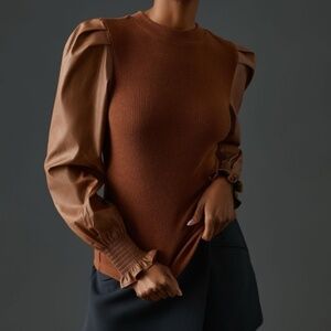 NWT Anthropologie Dolan Faux Leather Brown Top Medium